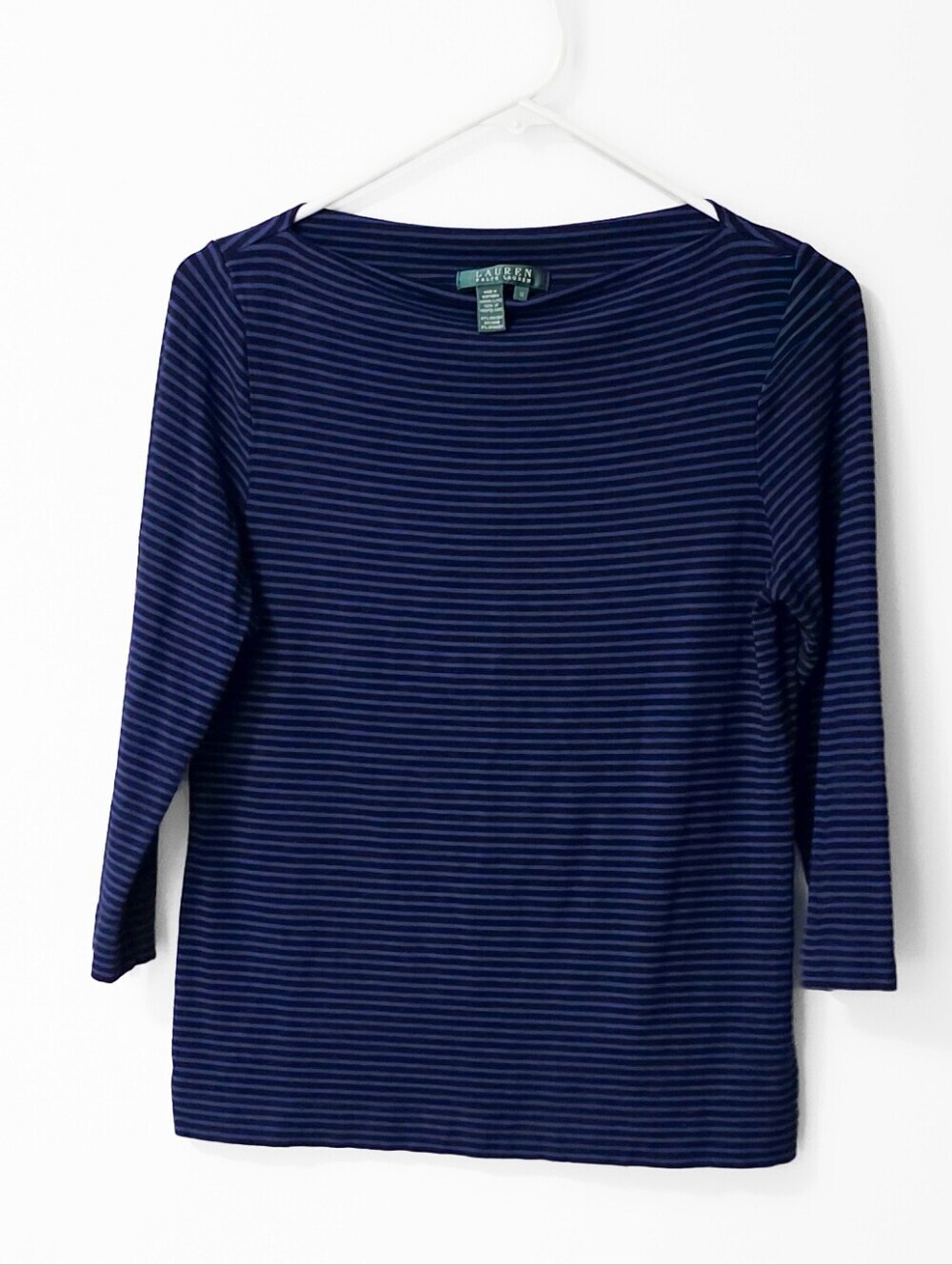 Ralph Lauren Navy and Black Thin-Striped 3/4 Sleeve Top Size Medium